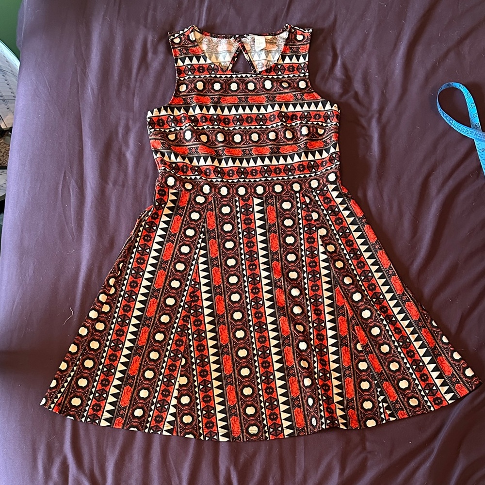 Geometric Dress - Red, Black, & Cream